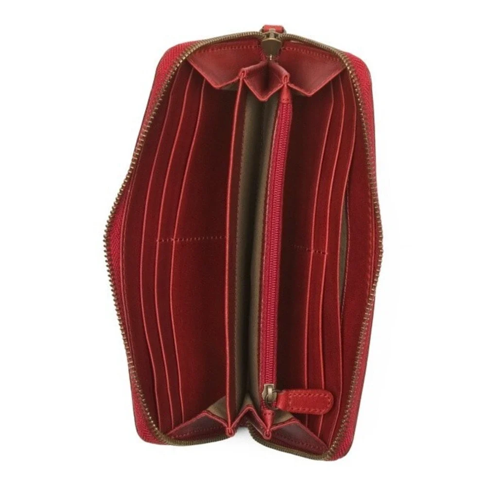Frye Melissa‎ Zip Around Wallet Women's Red Genuine Leather Grained Finish